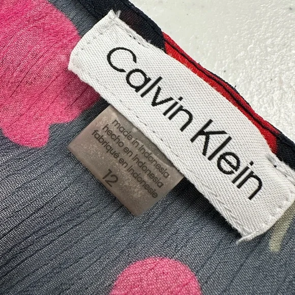 Calvin Klein Floral Sleeveless Chiffon High-Low Dress Navy Pink Red Elegant 12 - Picture 4 of 12